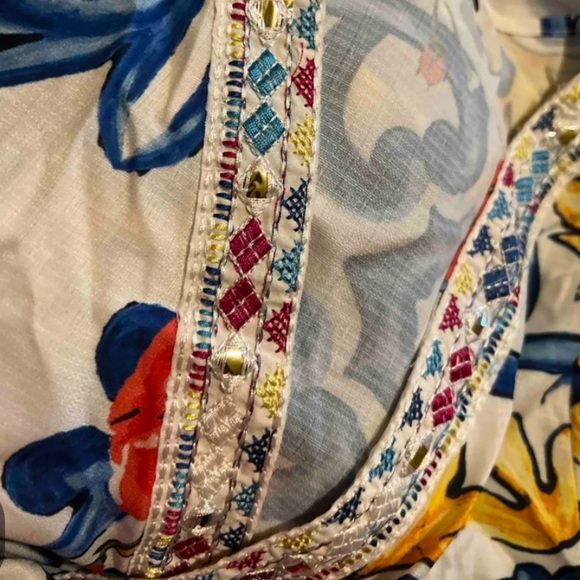 Boho White exotic Vibrant Print Ballon Sleeve WRAP CROP Top Blouse Shirt - Picture 7 of 9